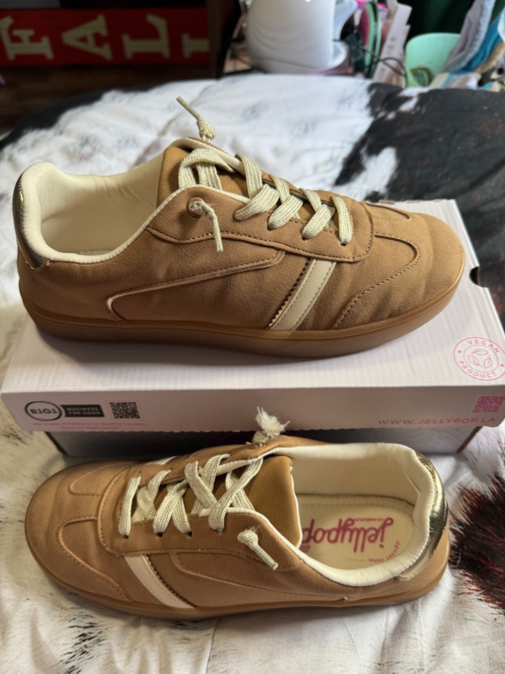 Jellypop Tan Sneakers with Cream Accents